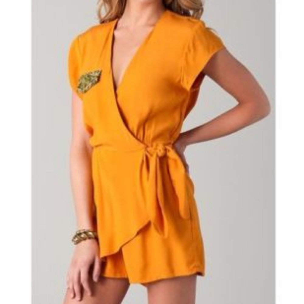 KENNY (S) Silk Romper Orange Playsuit